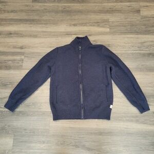 Luncky brand Full Zip Sweater Jacket Knit Mock Neck Blue‎ Mens Medium